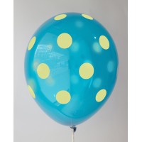 Sapphire Blue - Yellow Polkadots Printed Balloons